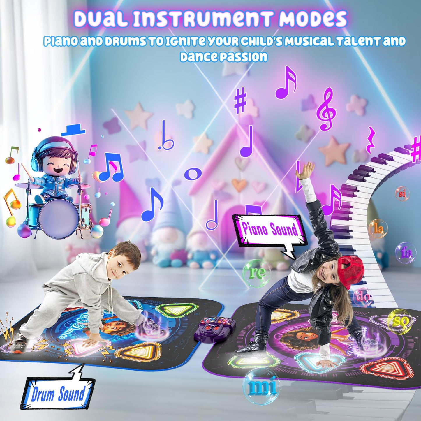 Dance Mat for 3-12 Year Old Girls, Electronic Dance Pad with 8 Button & Wireless Bluetooth, Music Dance Toy Birthday Xmas Gifts for Kids 3 4 5 6 7 8 9 10+ Year Old