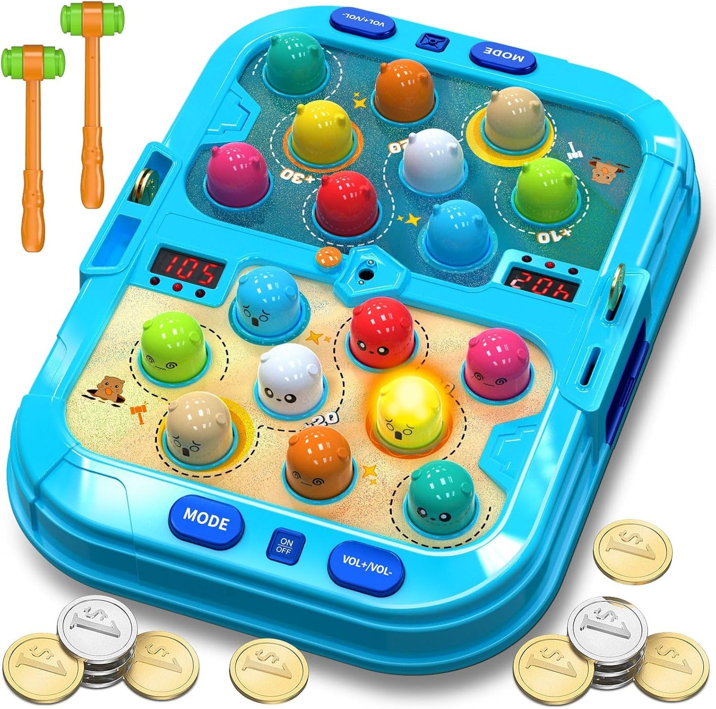 HopeRock Toys for 2 3 4 5 Year Old Boy,Toddler Toys Age 2-4, Whack A Frog Game,with 5 Modes,45 Levels,9 Music Spray and Light-up, Baby Toy Gifts for Early Learning, Birthday Gift for Toddler Boy Toys