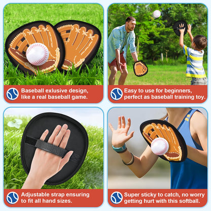 4 Packs Catch Ball Game Set, Baseball Training Glove, Outdoor Toys, Summer Beach Pool Yard Backyard Lawn Camping Sports Play Toy Games for Toddlers Kids Teens Adults Family Game, Fun Ideal Gifts