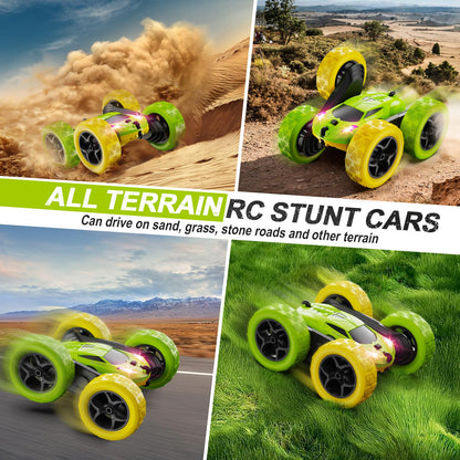 Remote Control Car, RC Cars Toys for Kids Ages 6-12, 4WD Stunt Car with LED Lights & 360° Flips, 2.4GHz, Upgraded USB-C Modular Batteries, 8-10 Year Old Boys Birthday Gift 1-Blue