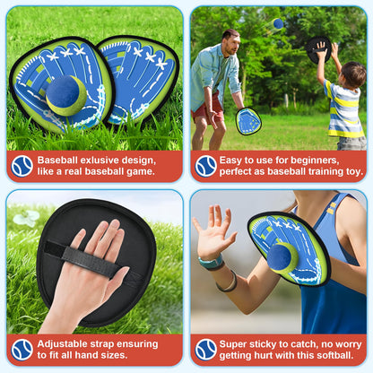 4 Packs Catch Ball Game Set, Baseball Training Glove, Outdoor Toys, Summer Beach Pool Yard Backyard Lawn Camping Sports Play Toy Games for Toddlers Kids Teens Adults Family Game, Fun Ideal Gifts