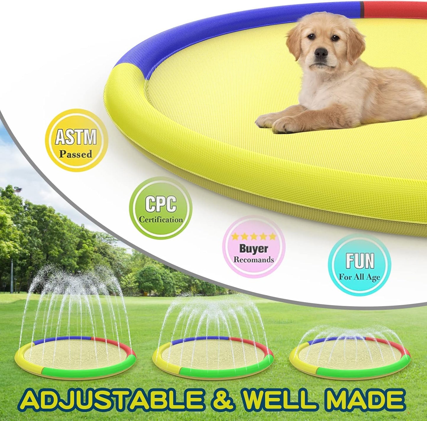 Growsland Splash Pad for Toddlers, Outdoor Sprinkler for Kids, 67" Summer Water Toys Inflatable Wading Baby Pool Fun Gifts for 3 4 5 6 7 8 9 Years Old Boy Girl Backyard Garden Lawn Outdoor Games
