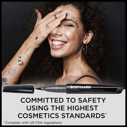BodyMark Temporary Tattoo Markers, 8-Count Color Collection, Skin-Safe & Cosmetic Quality, Cruelty-Free, Long-Lasting, Flexible Brush Tip, Stencils Included