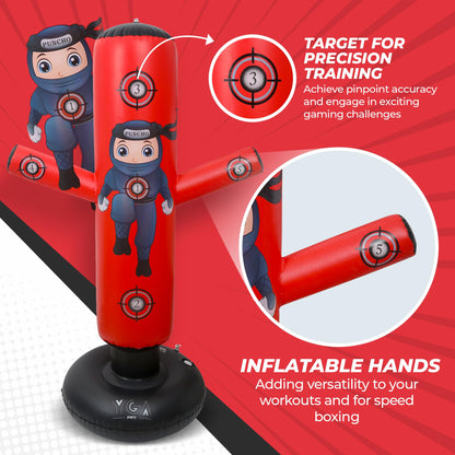 PUNCHO Inflatable Punching Bag for Kids - 63" Boxing Ninja Punching Bag Toy Set for Kids - Karate Gifts for Boys and Girls Age 3-12 - Durable Boxing Equipment for Kidz with Boxing Gloves, Pump, eBook