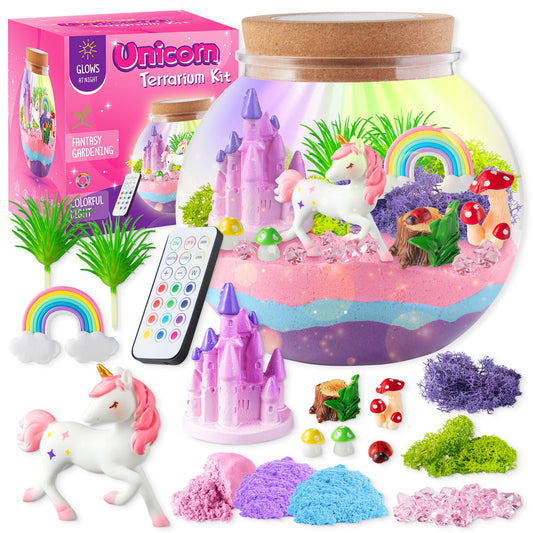 JOYEEMAX Unicorn Light-Up Terrarium Kit for Kids - LED Night Light - DIY Arts and Crafts Kit for Girls Ages 4-12