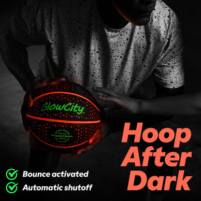 GlowCity Glow in The Dark Basketball for Teen Boy - Glowing Red Basket Ball, Light Up LED Toy for Night Ball Games - Sports Stuff & Gadgets for Kids Age 8 Years Old and Up. Great Gift for Boys & Girls