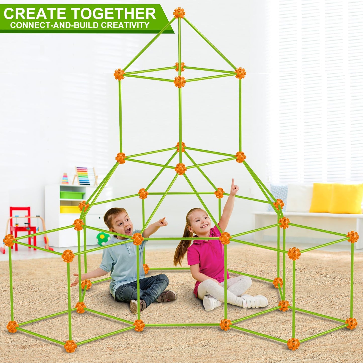 V-Opitos 180 Pack Fort Building Kits for Kids Age 4, 5, 6, 7, 8+ Years Old, Creative STEM Building Toys for DIY Castles, Tunnels, Play Tent, Ideal Christmas, Birthday Gifts for Boys & Girls