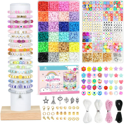 Dowsabel Clay Beads Bracelet Making Kit for Beginner, 5000 Pcs Preppy Polymer Clay Beads with Charms Kit for Jewelry Making, DIY Arts and Crafts Birthday Gifts Toys for Kids Age 6-13