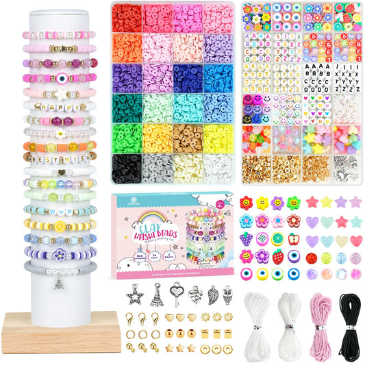 Dowsabel Clay Beads Bracelet Making Kit for Beginner, 5000 Pcs Preppy Polymer Clay Beads with Charms Kit for Jewelry Making, DIY Arts and Crafts Birthday Gifts Toys for Kids Age 6-13