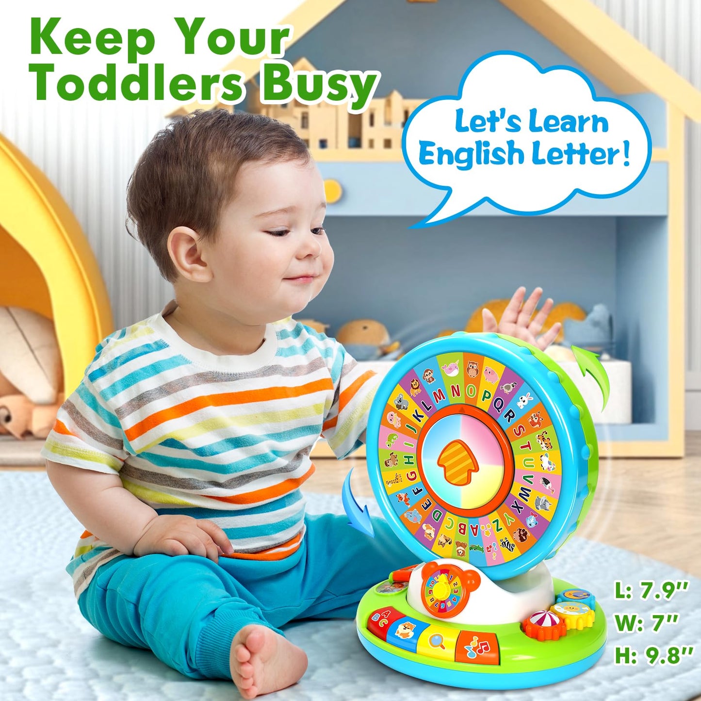 Toys for 1 2 3 Years Old Boys Girls, Musical Spin & Sing Alphabet Zoo with Lights & Sounds, Learning Educational Toys for Toddler 1-3, Christmas Birthday Gifts for Baby Kids Age 6-9-12-18 Months