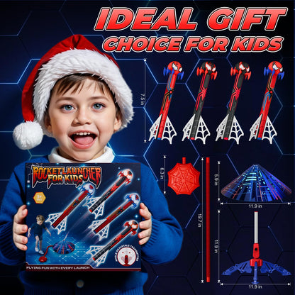 Spider Rocket Launcher for Kids, 4 Spider Rockets with Web Air Pump, Stomping Launch up Toys, Indoor/Outdoor Spider Toys Gifts for 3 4 5 6 7 8 9 10 Year Old Boys Girls Age 3-4 4-6 6-8 Birthday Gift