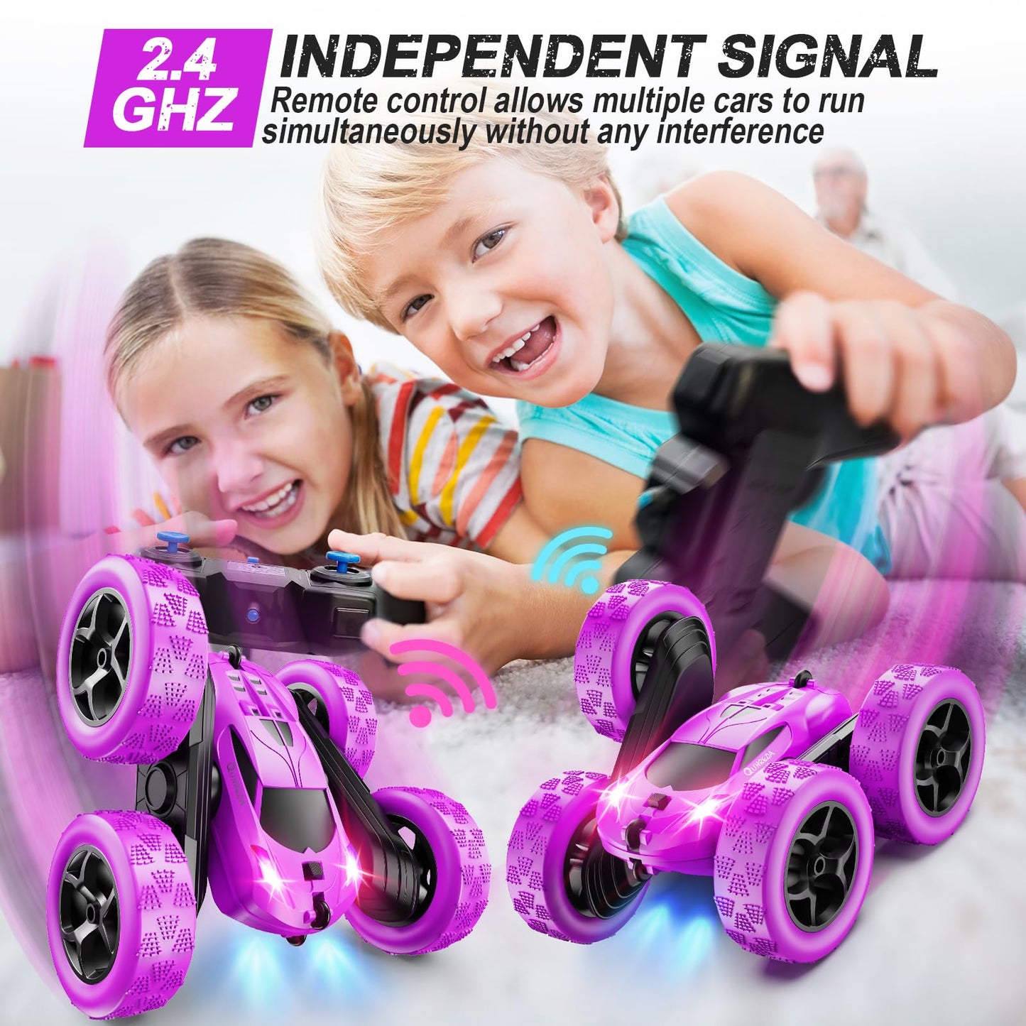 Remote Control Car, RC Cars Toys for Kids Ages 6-12, 4WD Stunt Car with LED Lights & 360° Flips, 2.4GHz, Upgraded USB-C Modular Batteries, 8-10 Year Old Boys Birthday Gift 1-Blue