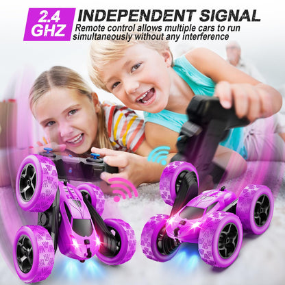 Remote Control Car, RC Cars Toys for Kids Ages 6-12, 4WD Stunt Car with LED Lights & 360° Flips, 2.4GHz, Upgraded USB-C Modular Batteries, 8-10 Year Old Boys Birthday Gift 1-Blue