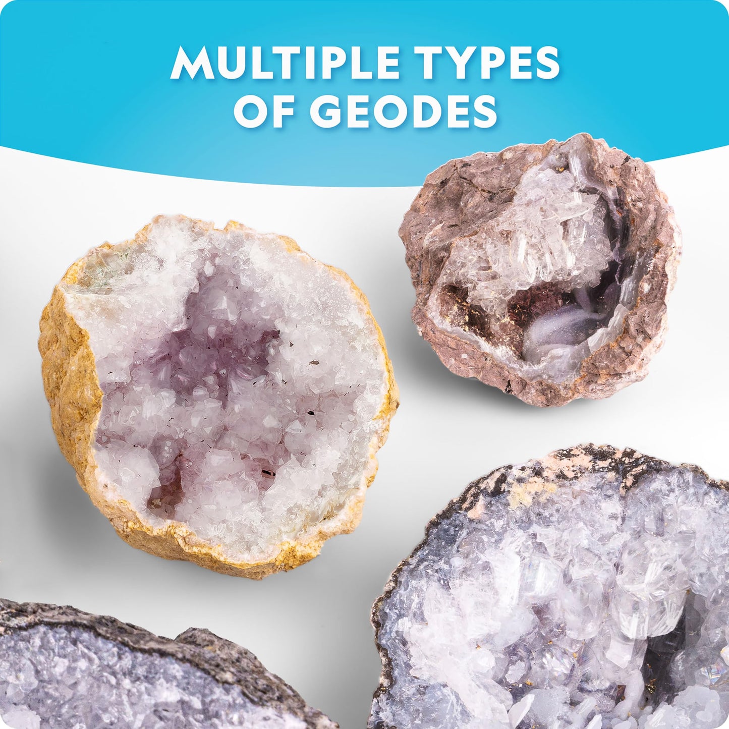 NATIONAL GEOGRAPHIC Break Open 10 Premium Geodes – Includes Goggles and 2 Display Stands - Great STEM Science Kit, Geology Gift for Kids, Break Your Own Geodes with Crystals, Toys for Boys and Girls
