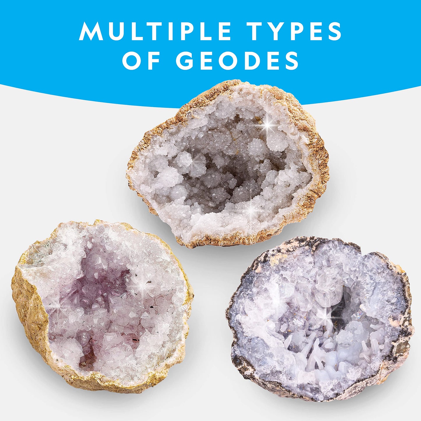 NATIONAL GEOGRAPHIC Break Open 10 Premium Geodes – Includes Goggles and 2 Display Stands - Great STEM Science Kit, Geology Gift for Kids, Break Your Own Geodes with Crystals, Toys for Boys and Girls