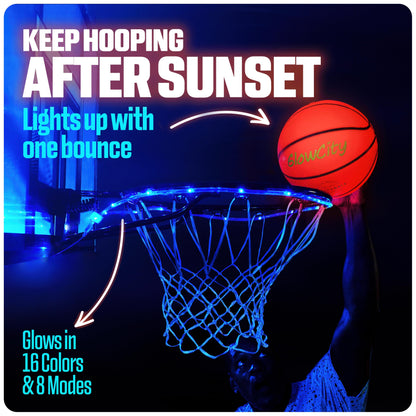 GlowCity Glow in The Dark Basketball for Teen Boy - Glowing Red Basket Ball, Light Up LED Toy for Night Ball Games - Sports Stuff & Gadgets for Kids Age 8 Years Old and Up. Great Gift for Boys & Girls