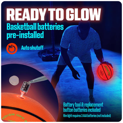 GlowCity Glow in The Dark Basketball for Teen Boy - Glowing Red Basket Ball, Light Up LED Toy for Night Ball Games - Sports Stuff & Gadgets for Kids Age 8 Years Old and Up. Great Gift for Boys & Girls