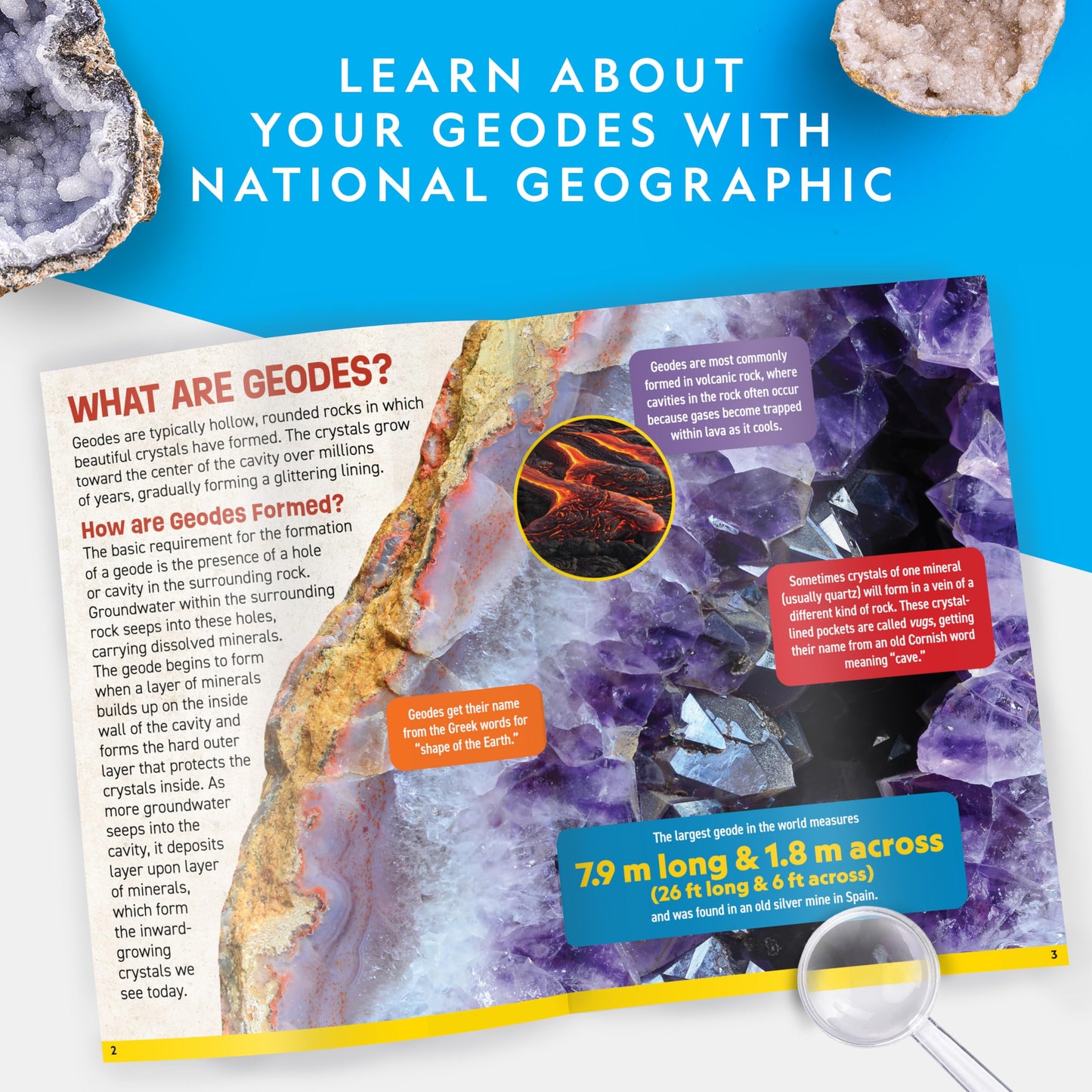 NATIONAL GEOGRAPHIC Break Open 10 Premium Geodes – Includes Goggles and 2 Display Stands - Great STEM Science Kit, Geology Gift for Kids, Break Your Own Geodes with Crystals, Toys for Boys and Girls