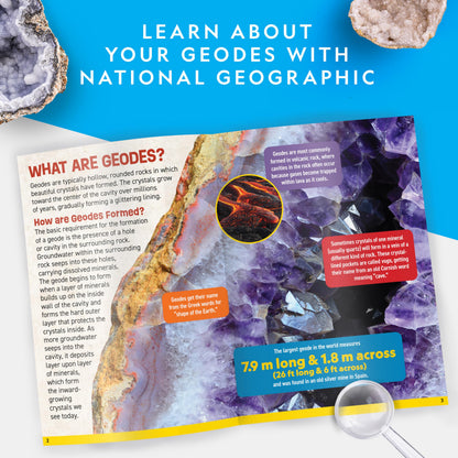 NATIONAL GEOGRAPHIC Break Open 10 Premium Geodes – Includes Goggles and 2 Display Stands - Great STEM Science Kit, Geology Gift for Kids, Break Your Own Geodes with Crystals, Toys for Boys and Girls