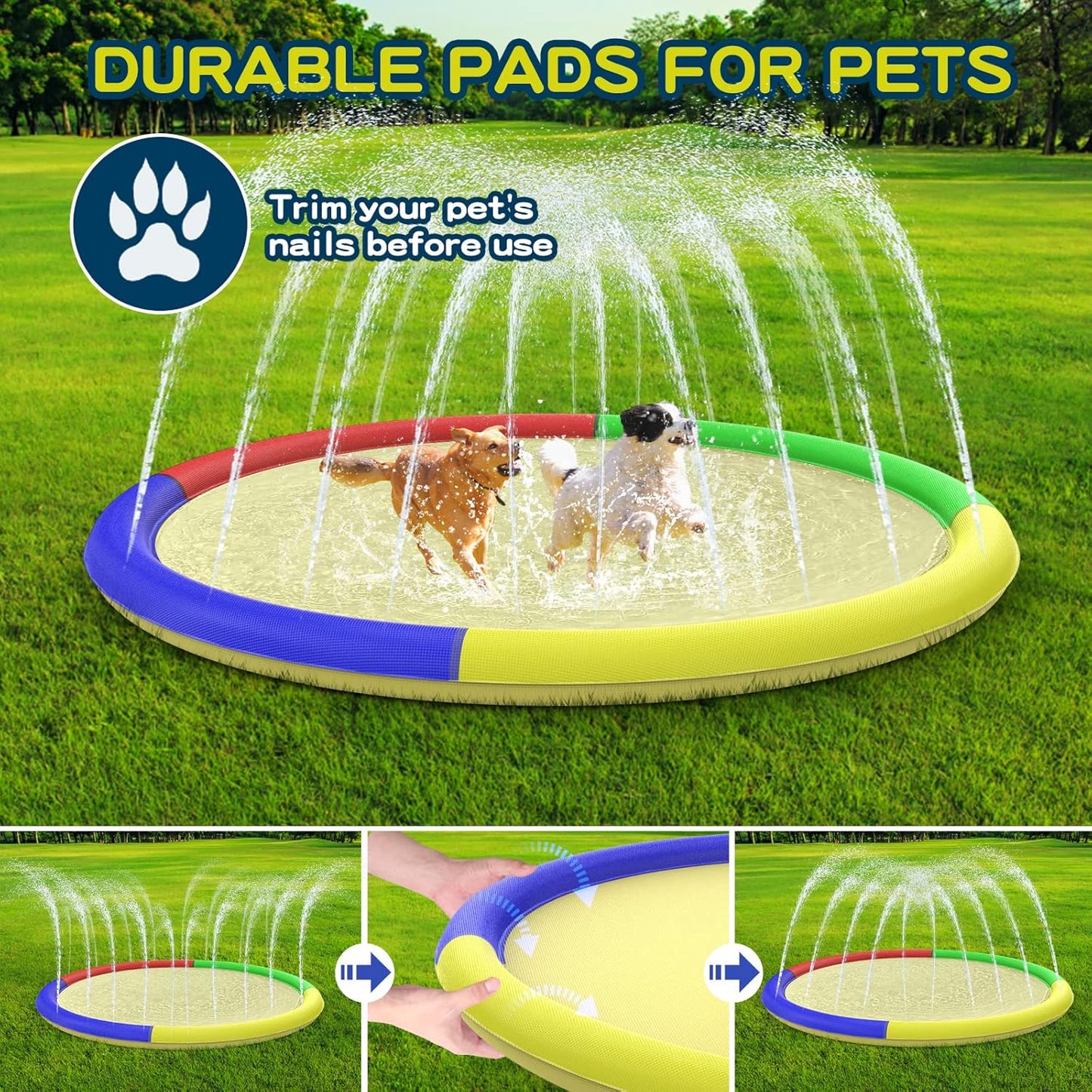 Growsland Splash Pad for Toddlers, Outdoor Sprinkler for Kids, 67" Summer Water Toys Inflatable Wading Baby Pool Fun Gifts for 3 4 5 6 7 8 9 Years Old Boy Girl Backyard Garden Lawn Outdoor Games