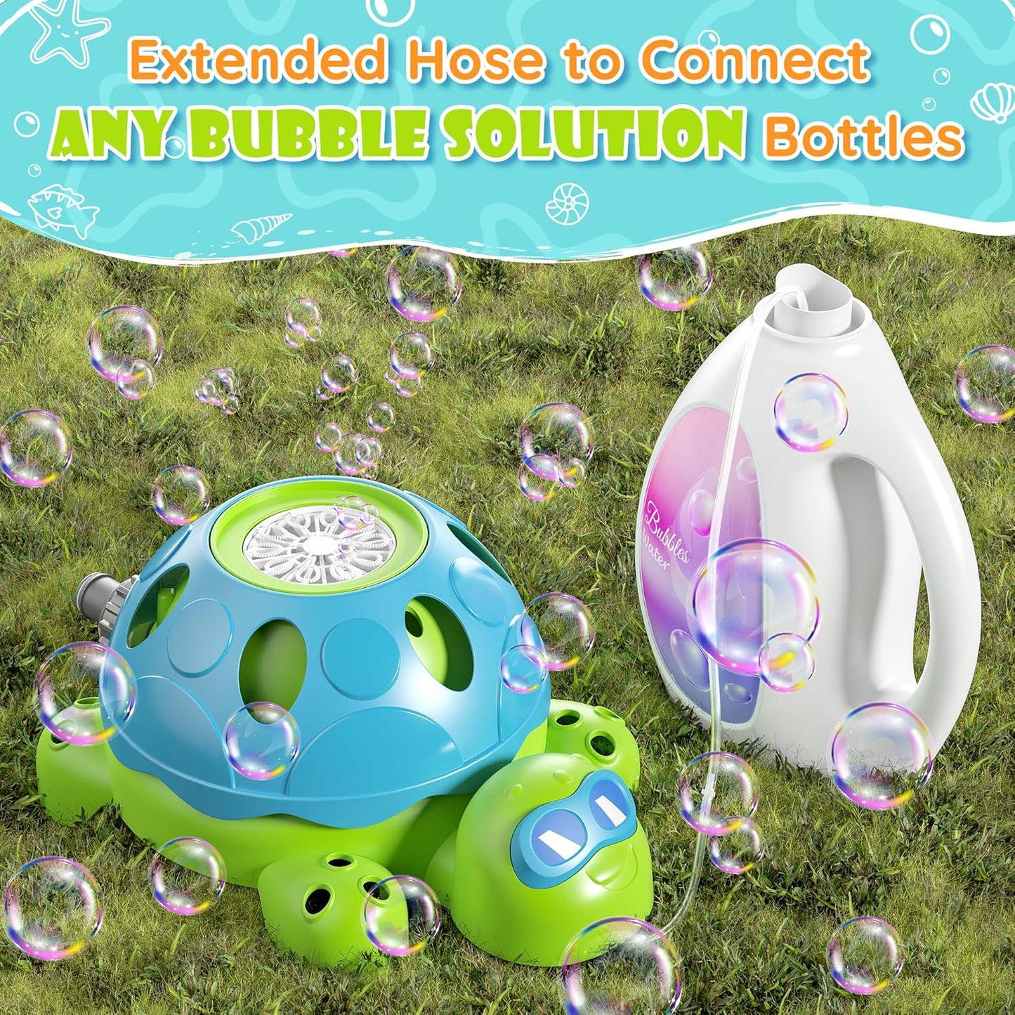 Water Sprinkler for Kids, 2-in-1 Sprinkler Toys with Bubble Machine, Turtle Toddler Outdoor Backyard Games Splashing Toys for Summer Fun, Children's Sprinkler for Kids Age 3-5 4-8 Girls Boys Gift