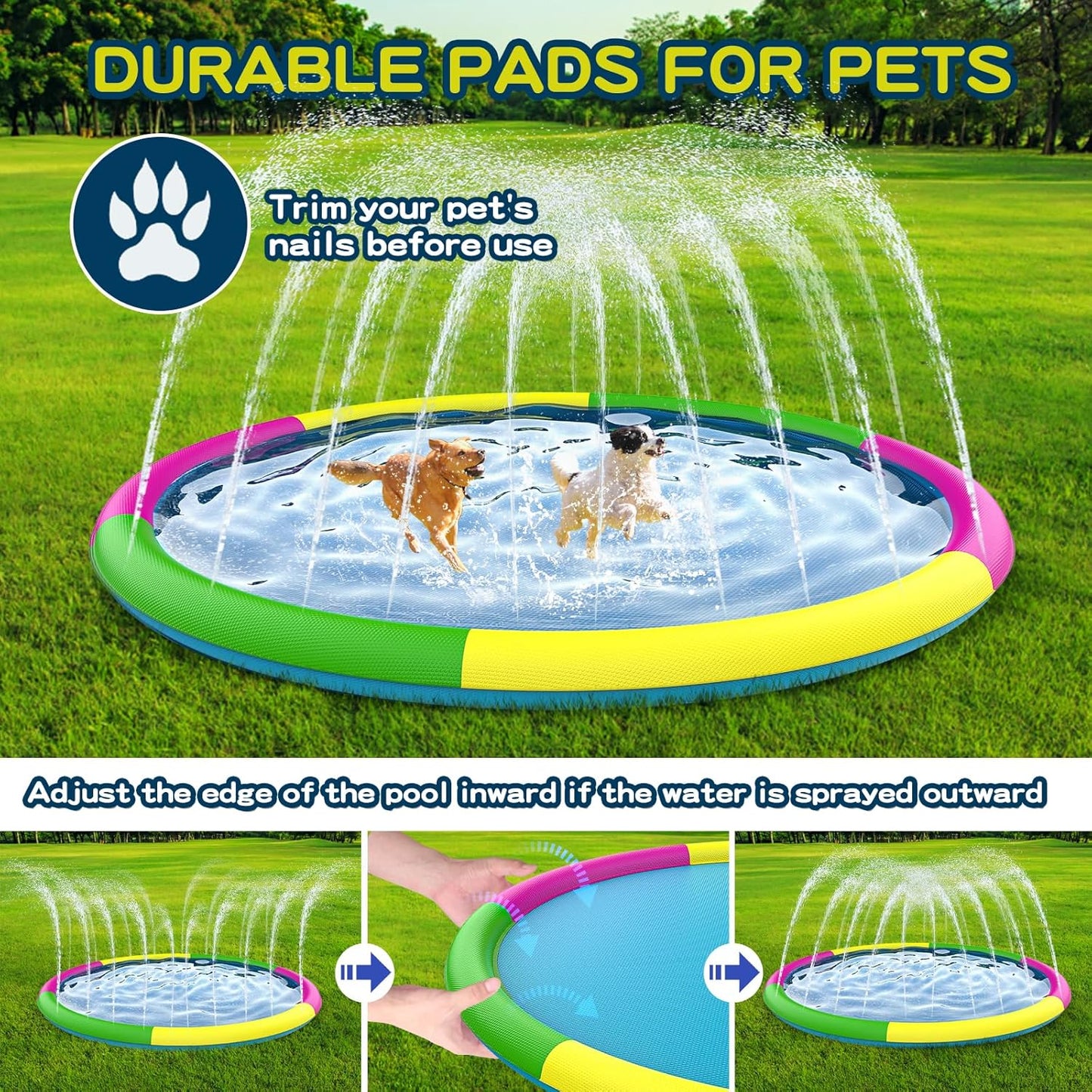 Growsland Splash Pad for Toddlers, Outdoor Sprinkler for Kids, 67" Summer Water Toys Inflatable Wading Baby Pool Fun Gifts for 3 4 5 6 7 8 9 Years Old Boy Girl Backyard Garden Lawn Outdoor Games