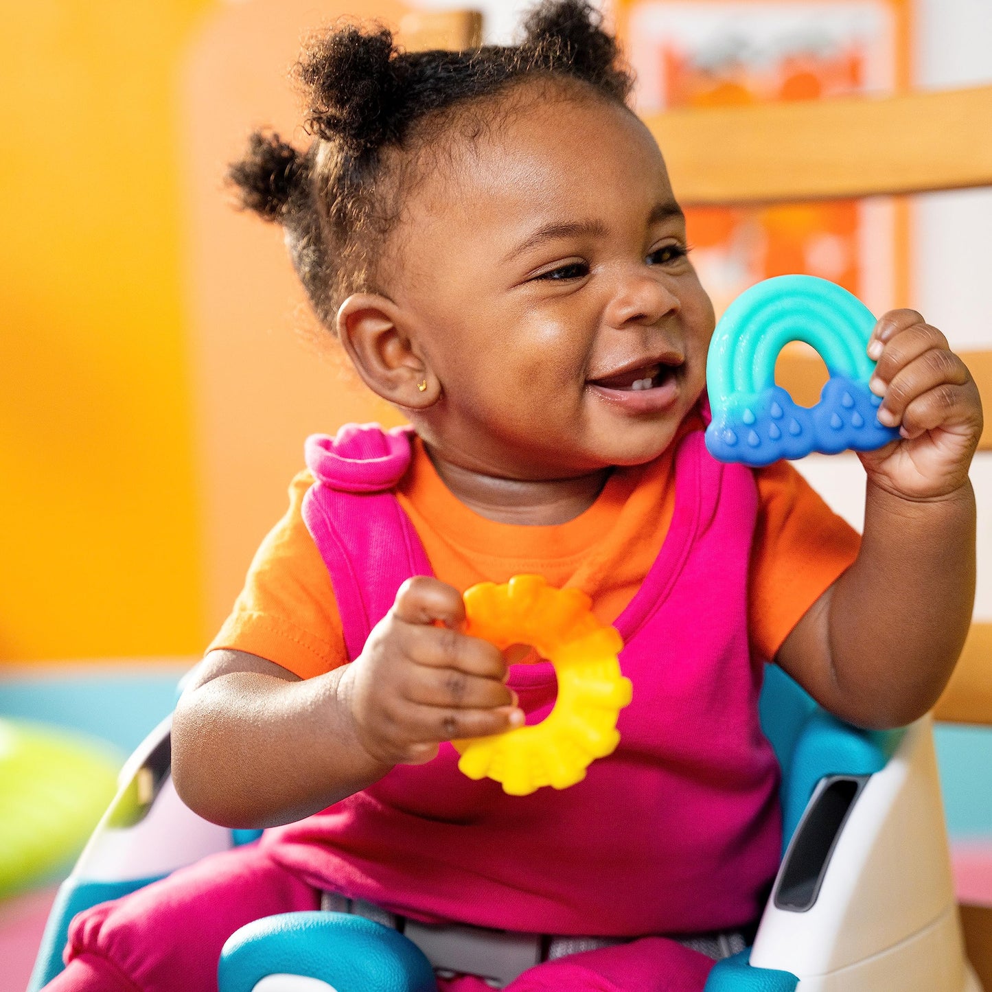 Bright Starts Grab & Spin Baby Rattle & BPA-Free Teether Toy, Ages 3 Months+